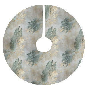 Green Glam Chic Gold White Tropical Leaves Brushed Polyester Tree Skirt