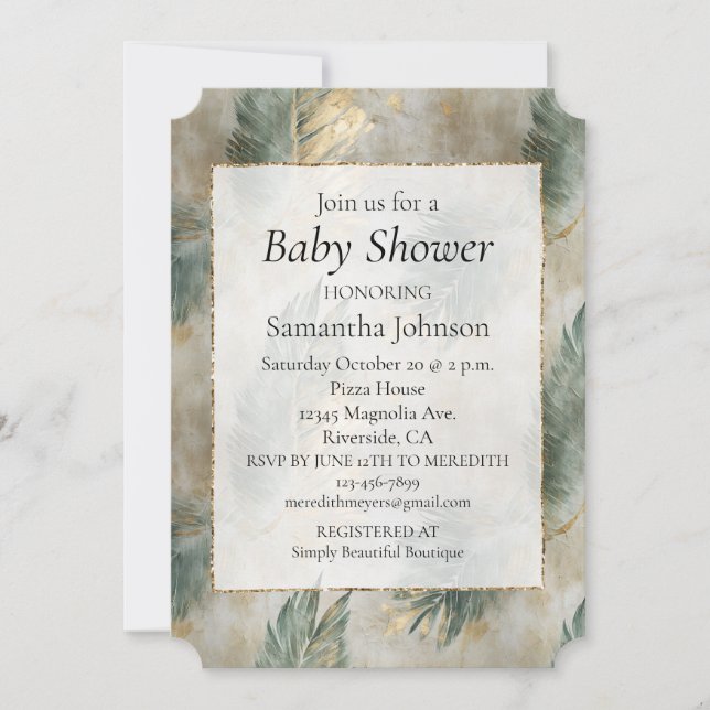 Green Glam Chic Gold White Tropical Leaves Invitation (Front)