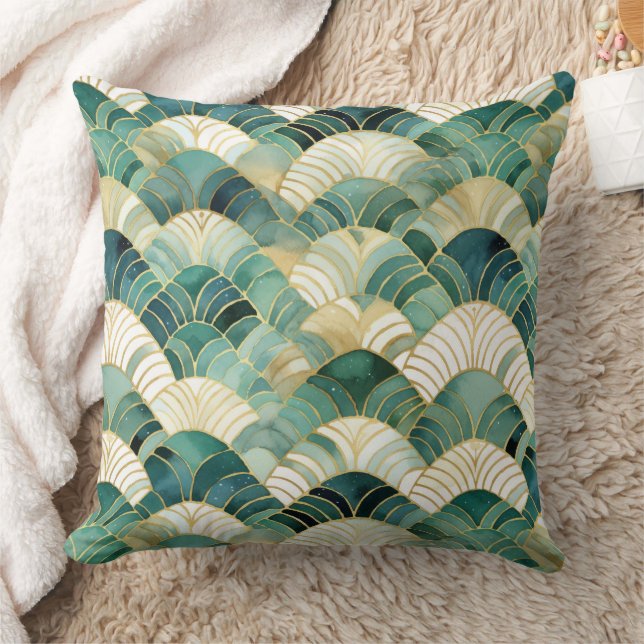 Green Glam Gold Abstract Cushion (Blanket)