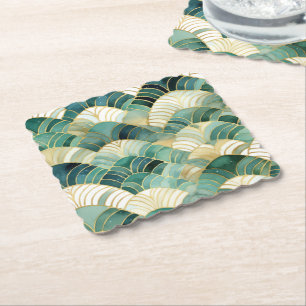 Green Glam Gold Abstract Paper Coaster