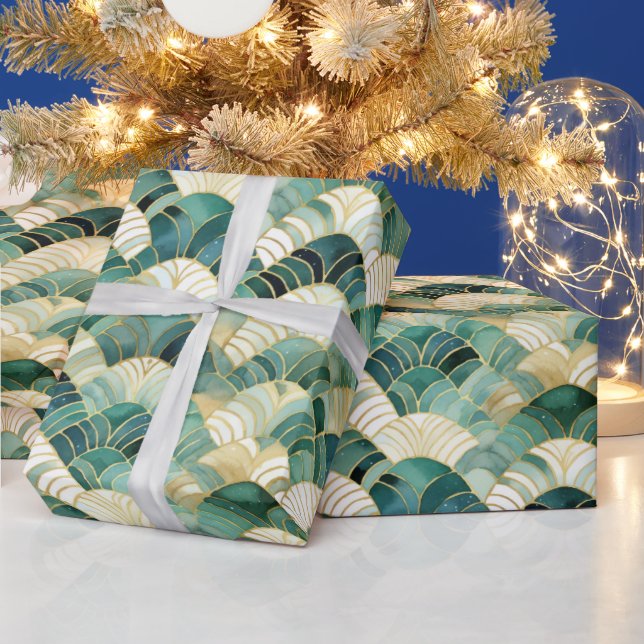 Green Glam Gold Abstract Wrapping Paper (Holidays)