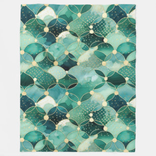 Green Glam Gold Circle Abstract Fleece Blanket