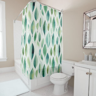 Green Glam Gold Leaves Abstract Shower Curtain