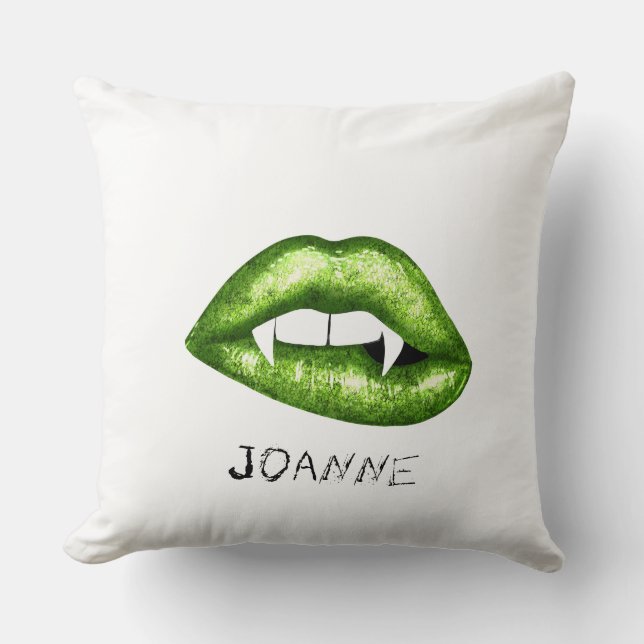 Green glam vampire lips and spider double sided th cushion (Front)