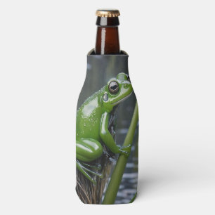 Green Glass Frog On Reeds At The River, Bottle Cooler