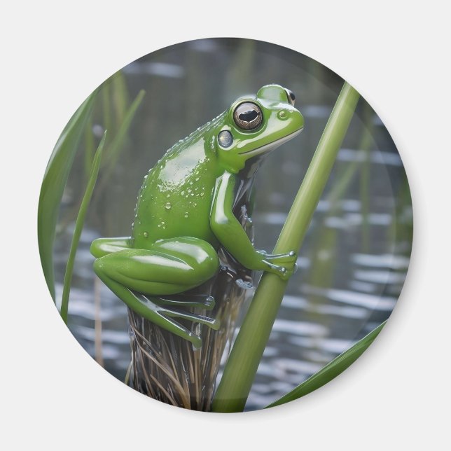 Green Glass Frog On Reeds At The River, Magnet (Front)