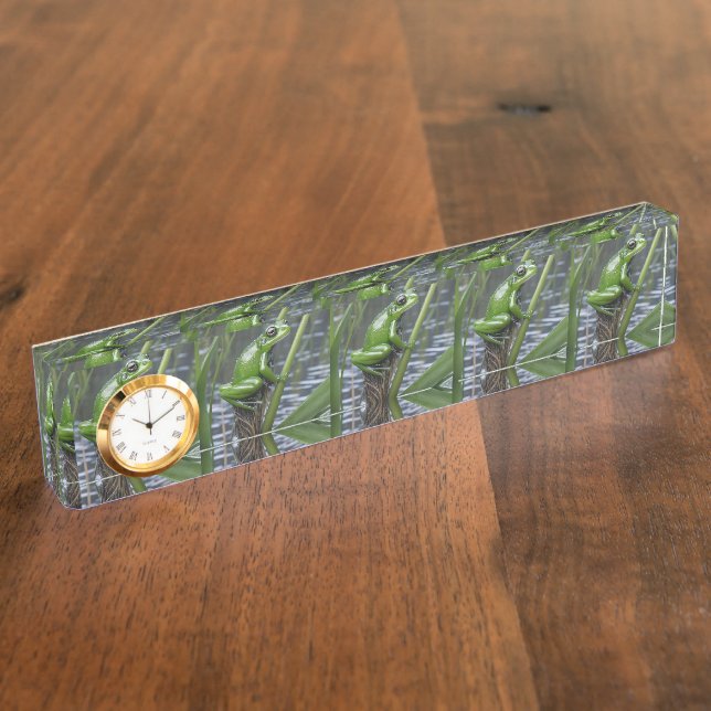 Green Glass Frog On Reeds At The River, Nameplate (Side)