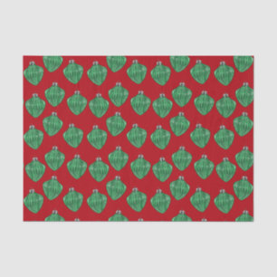Green Glass Ornaments - Red Tissue Paper
