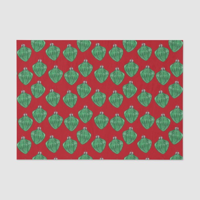Green Glass Ornaments - Red Tissue Paper (Front)