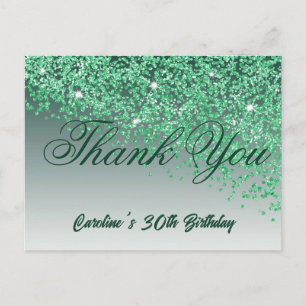 Green Glitter, 30th Birthday Thank You Postcard