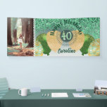 Green Glitter 40th Birthday & Balloons  Banner<br><div class="desc">Festive Banner with Green Glitter,  Party Balloons and Photo for her.</div>