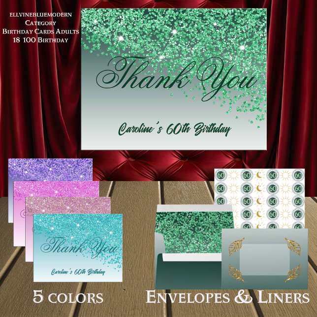 Green Glitter, 60th Birthday Thank You Postcard (Creator Uploaded)