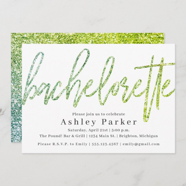 Green Glitter Bachelorette Party Invitation (Front/Back)
