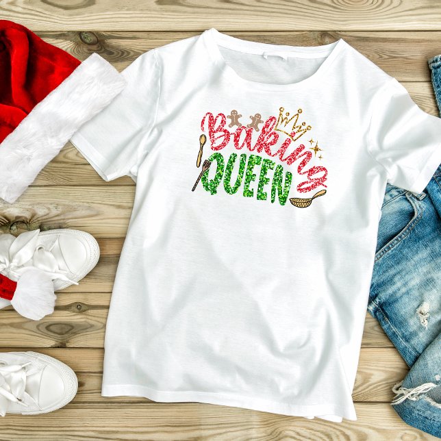 Green Glitter Baking Queen Personalised Bling T-Shirt (Creator Uploaded)
