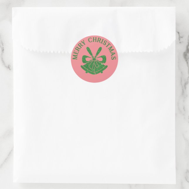 Green Glitter Bells on Pink Holiday Custom Seal (Bag)