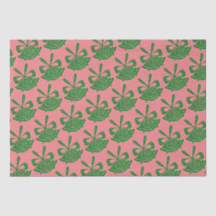Green Glitter Bells on Pink Holiday Tissue Paper