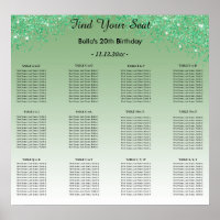 Green Glitter Birthday Alphabetic Seating Plan