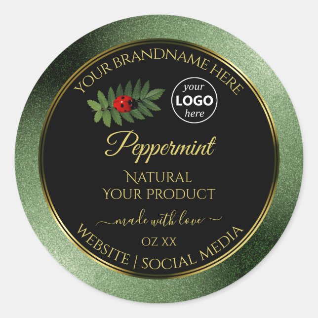 Green Glitter Black Product Labels Ladybug Logo (Front)