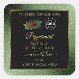 Green Glitter Black Product Labels Ladybug Logo
