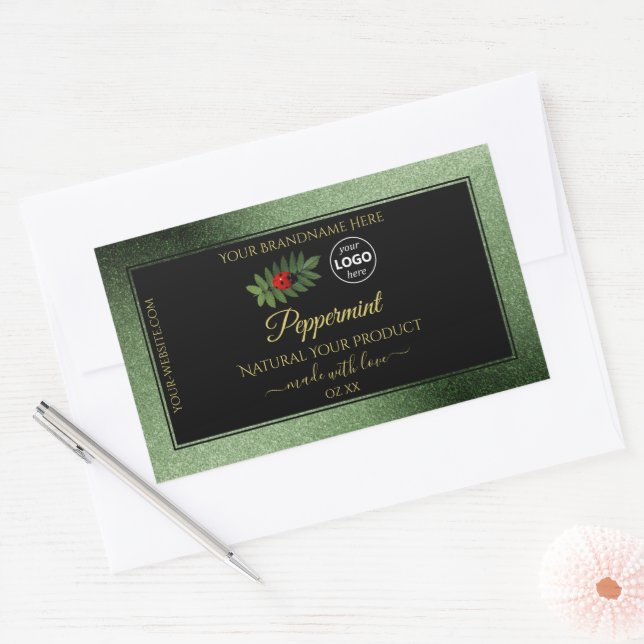 Green Glitter Black Product Labels Ladybug Logo (Envelope)