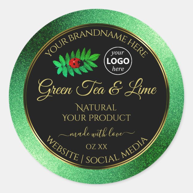 Green Glitter Black Product Labels Ladybug Logo (Front)