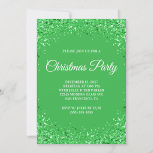 Green Glitter Border Christmas Party Invitation
