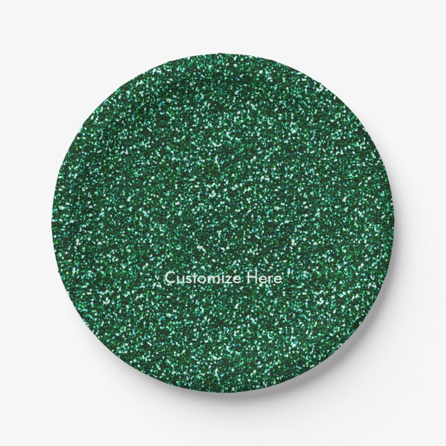 Green Glitter Christmas Holiday Party Plates (Front)