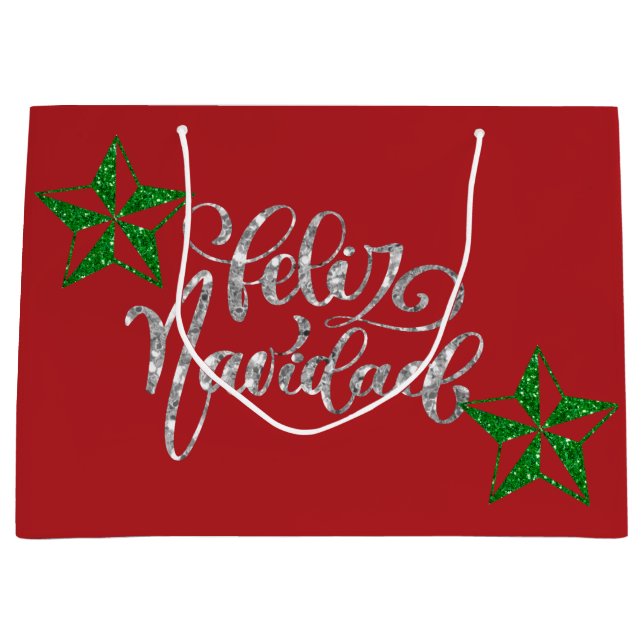 Green Glitter Christmas Star Large Gift Bag (Front)