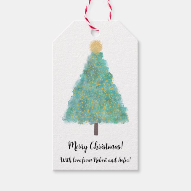 Green glitter christmas tree gift tags (Front)