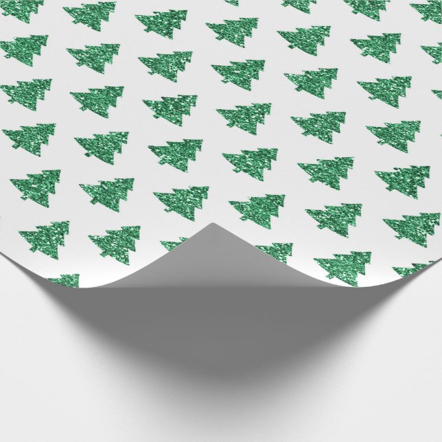 Green Glitter Christmas Trees Sparkle Christmas Wrapping Paper (Corner)