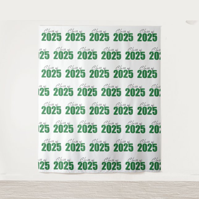Green Glitter Class of 2025 Photo Backdrop Tapestry (Front)