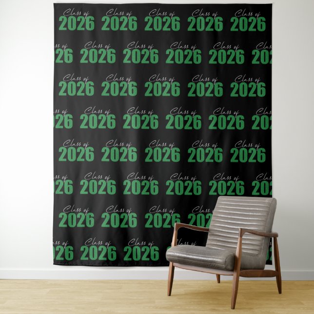 Green Glitter Class of 2026 Photo Backdrop Tapestry (In Situ)