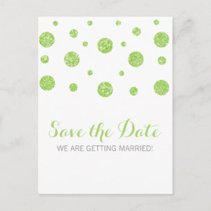 Green Glitter Confetti Save the Date Postcard