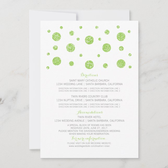 Green Glitter Confetti Wedding Information Card (Front)