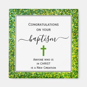 Green Glitter Congratulations ADULT BAPTISM Magnet