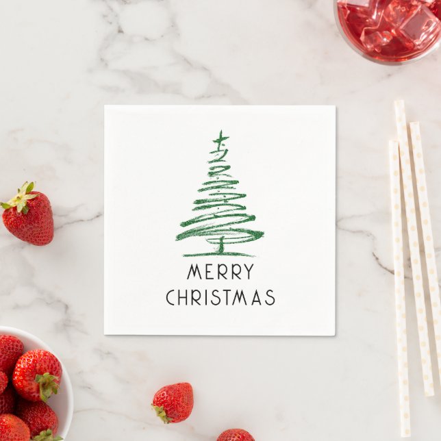  Green Glitter Doodle Tree Merry Christmas Napkin (Insitu)