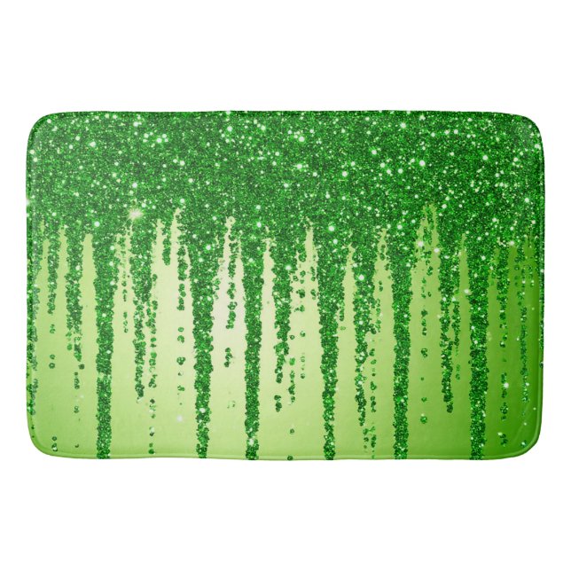 Green Glitter Drip Background With Sparkling Bath Mat (Front)