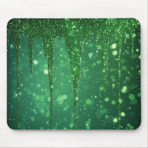 Green Glitter Drip Background With Sparkling Bokeh Mouse Pad