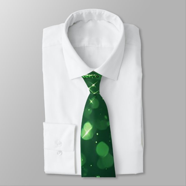 Green Glitter Drip Background With Sparkling Bokeh Tie (Tied)