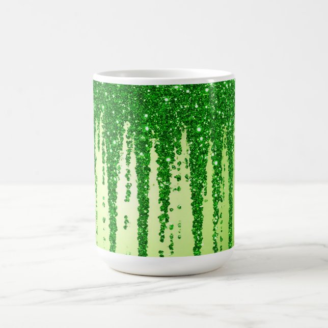 Green Glitter Drip Background With Sparkling Coffee Mug (Center)