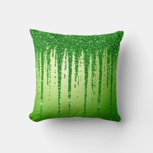 Green Glitter Drip Background With Sparkling Cushion