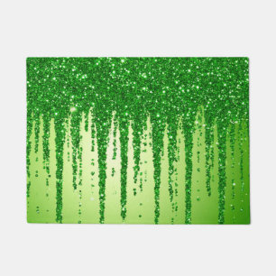 Green Glitter Drip Background With Sparkling Doormat