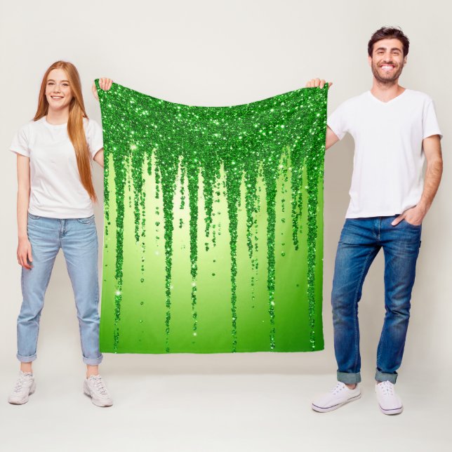 Green Glitter Drip Background With Sparkling Fleece Blanket (In Situ)