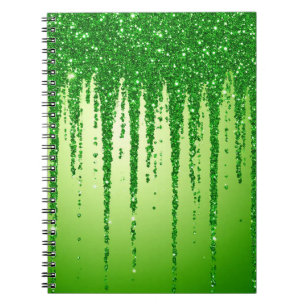Green Glitter Drip Background With Sparkling Notebook