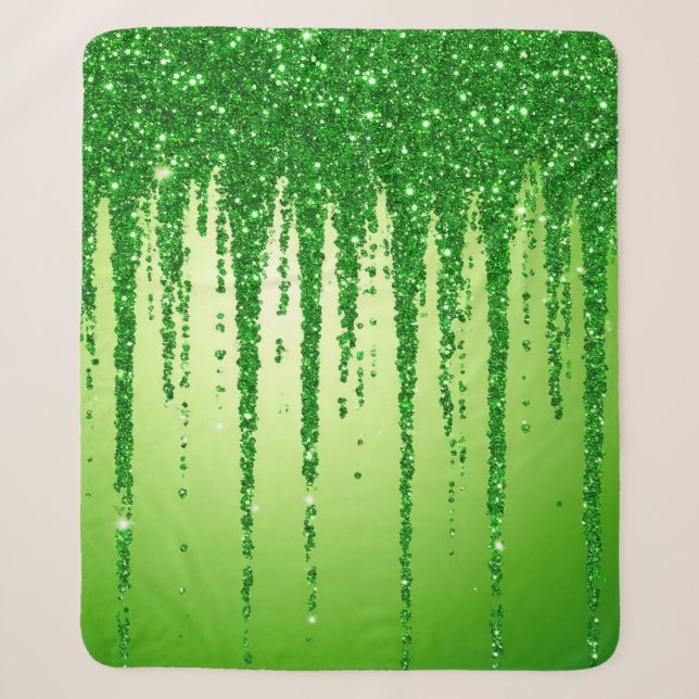 Green Glitter Drip Background With Sparkling Sherpa Blanket (Front)