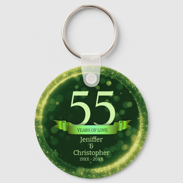 Green Glitter Edit Year Wedding Anniversary Key Ring (Front)