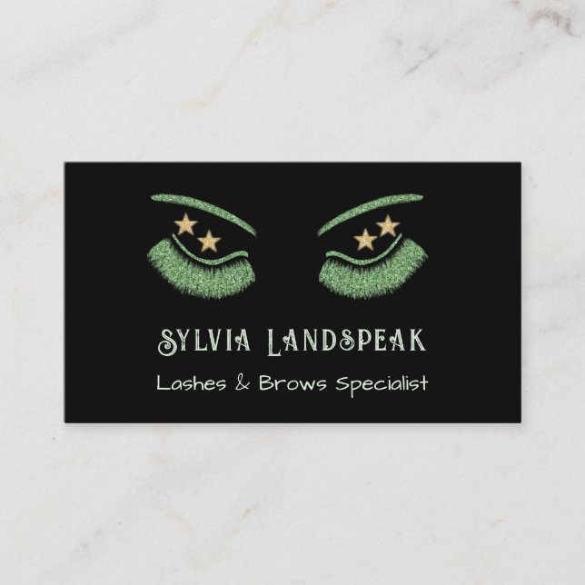 Green Glitter Eyelashes for Lash Technician Business Card (Front)