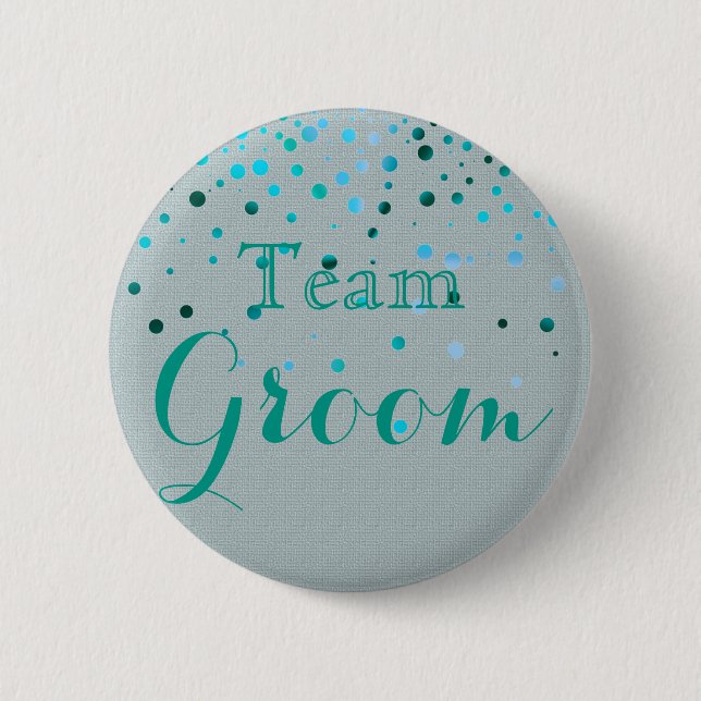 Green Glitter Faux Confetti Wedding Team Groom 6 Cm Round Badge (Front)
