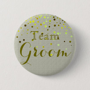 Green Glitter Foil Confetti Wedding Team Groom 6 Cm Round Badge