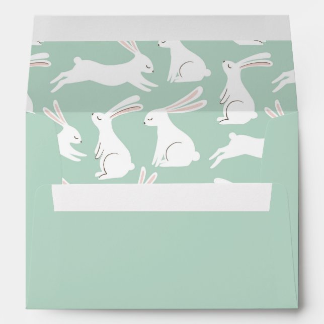 Green Glitter Gingham Plaid Rabbits Envelope (Back (Bottom))